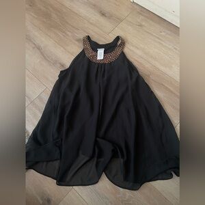 Jaclyn Smith Sleeveless Blouse Black Beaded Neck Tunic Flowy Chiffon Lined